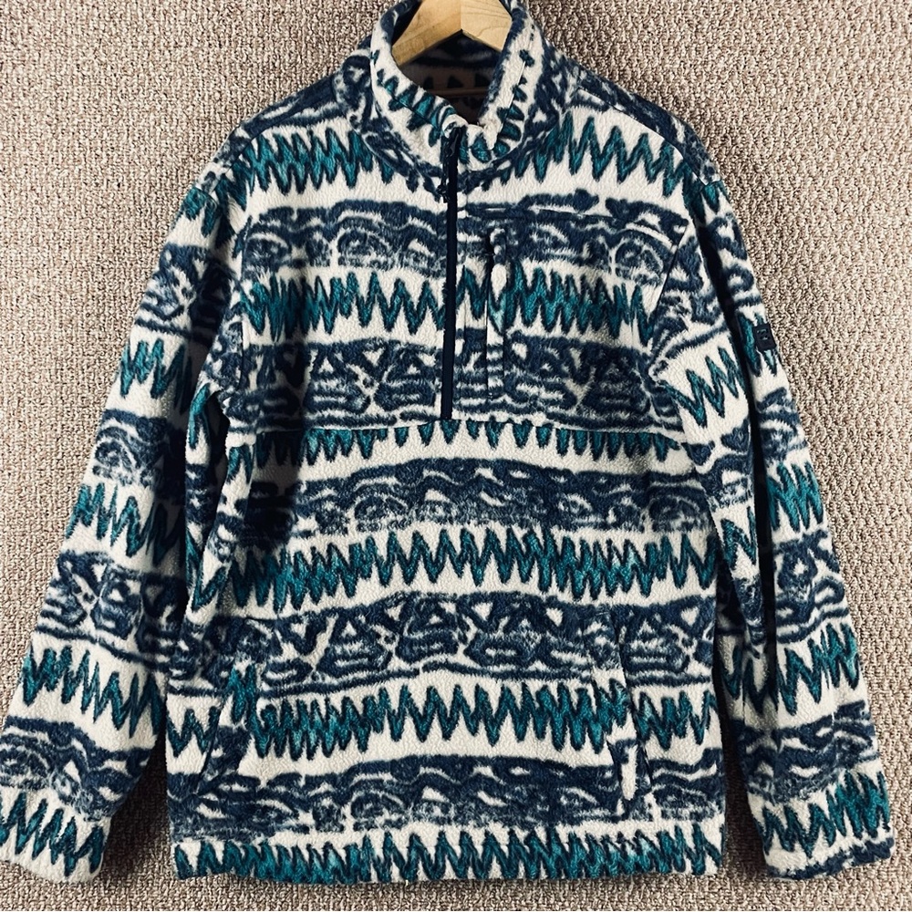 Billabong Pullover Men’s M Adventure Division Fleece Blue Aztec 1/2 Zip Pockets